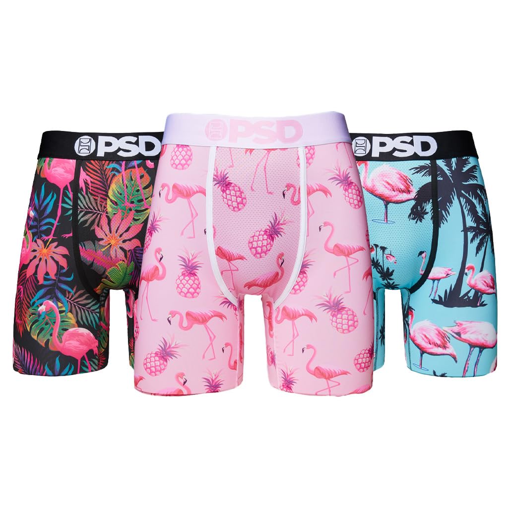 PSD Underwear Mens Boxer Briefs - Tropical Print Standard Length Packs and Singles Soft Breathable Boxer Briefs for