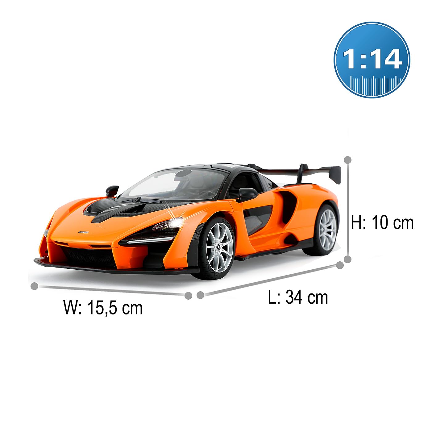 JAMARA 403119 - McLaren Senna 2,4 GHz 1:14 - samochód RC, oficjalnie licencjonowany, do 1 godziny czasu jazdy, ok. 11 km/h, światło LED, ręczne otwieranie drzwi, idealnie odtworzone szczegóły,