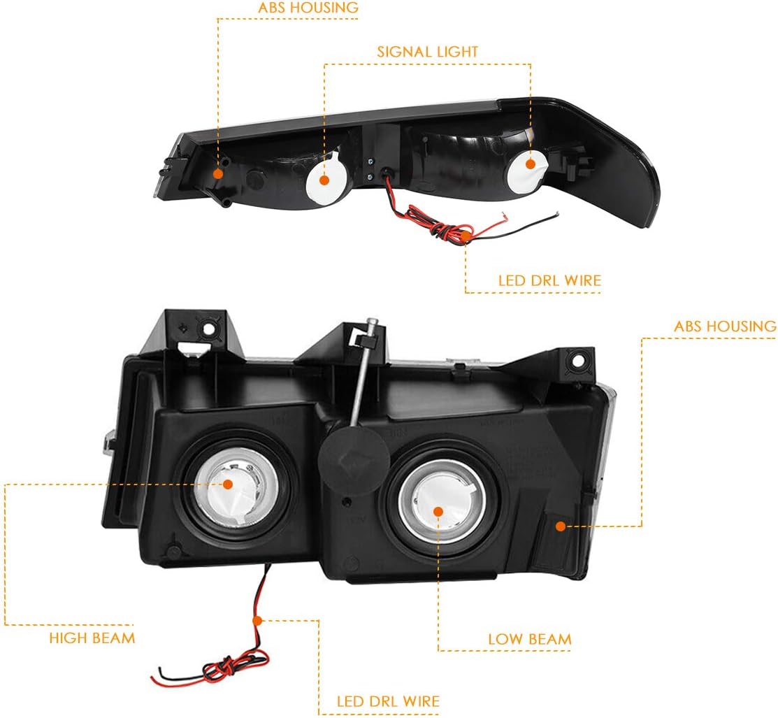PM PERFORMOTOR 4Pcs-Set Black Housing Headlights With LED DRL Bars Replacement Compatible with 04-12 Colorado / 04-12 Canyon / 06 i-280 i-350/07-08 i-290 i-370, PMHL-CCOL-0412-4P-LB-BC