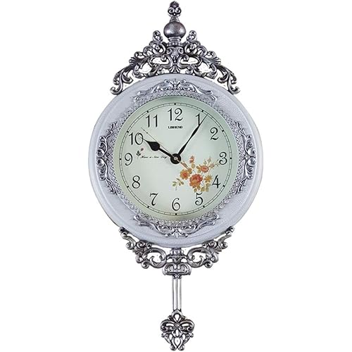 SHISEDECO Elegant, Traditional, Decorative, Hand Painted Modern Grandfather Wall Clock Fancy Ethnic Luxury Handmade Decoration, Swinging Pendulum for New Room or Office. Large. 29.5 Inch. (White)