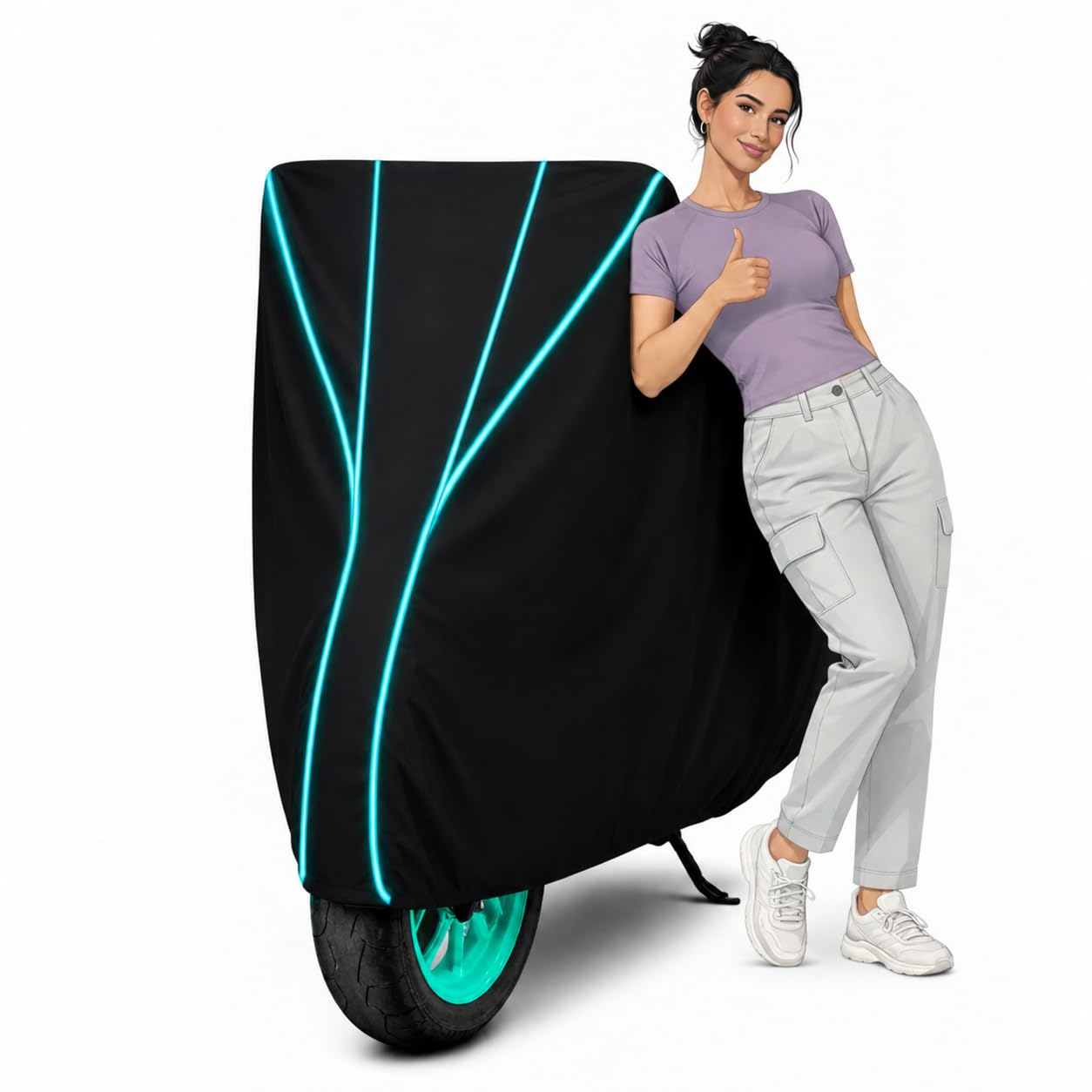 Superior Protection Bike Body Cover for Aprilia SXR 160 Water Resistant, Dustproof & UV Resistant Triple Stitched Full Body Two Wheeler Cover, All Weather Protection (Black with Aqua Piping)-image-46
