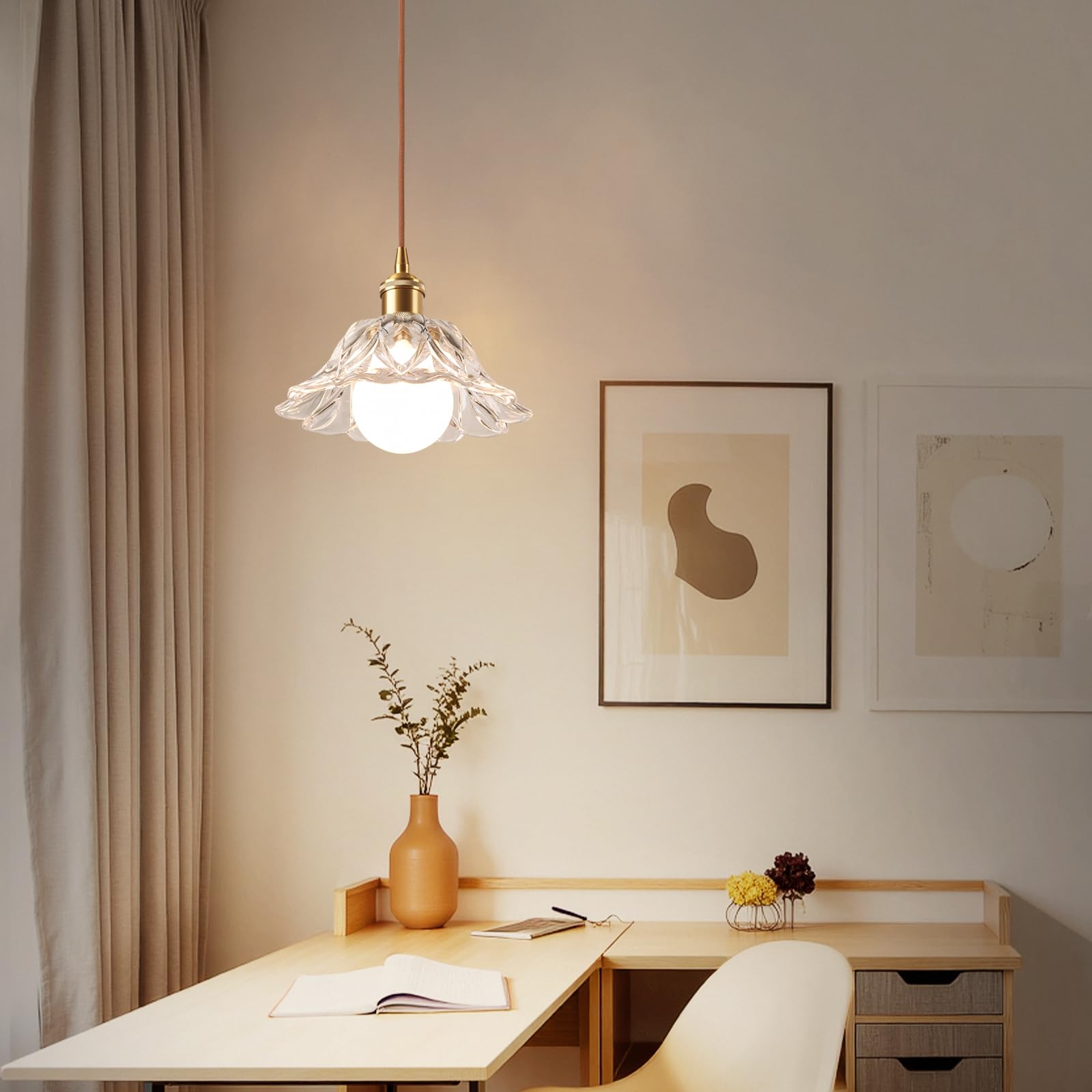 Zestaw 2 Żyrandole Wiszące Vintage Żyrandol Industrialny E27 Kreatywna Lampa Kwiatowa z Przezroczystym Parasolem Szklanym Żyrandol Sufitowy Dekoracyjny do Kuchni Jadalni Sypialni