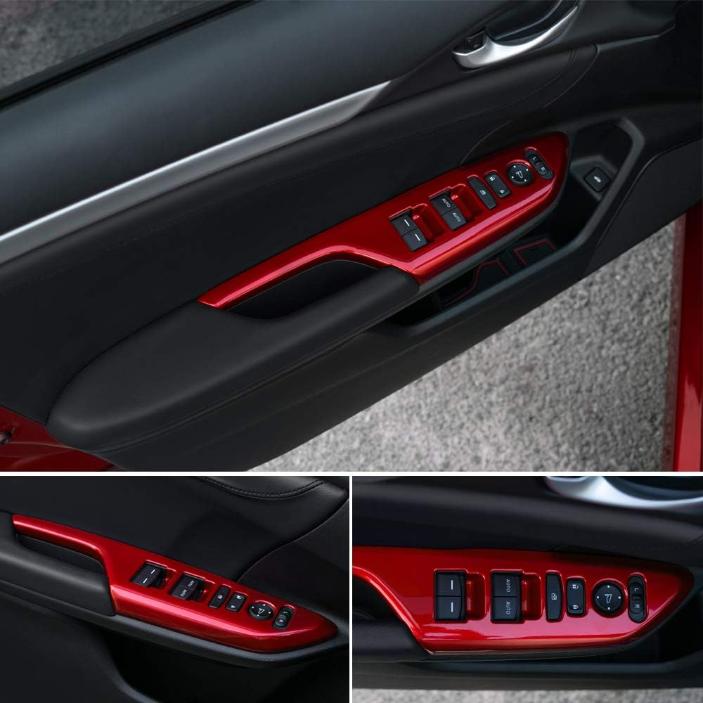 Buу 2 gеt 3 CKE for 10th Gen Honda Civic 2021 2020 2019 2018 2017 2016 Accessories Car Door Armrest Window Rise Lift Down Control Switch Door Lock Panel Cover Trim ABS - Red