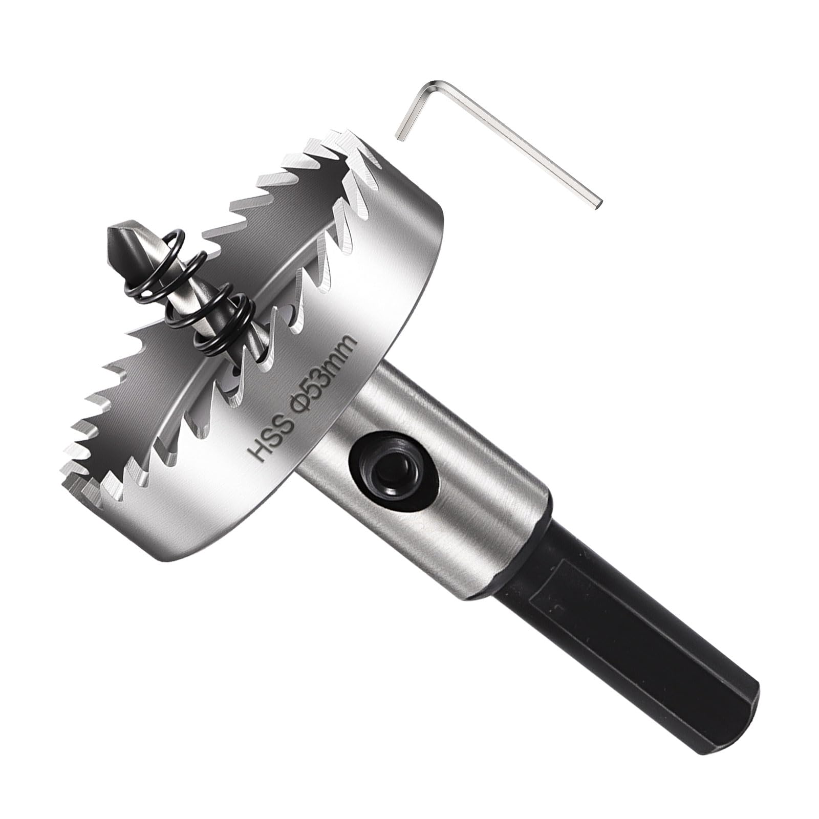 METALLIXITY Hole Saw 53mm (2-1/12"), 4341 High Speed Steel Hole Cutter with Center Drill Bit, Hex Key and Spring