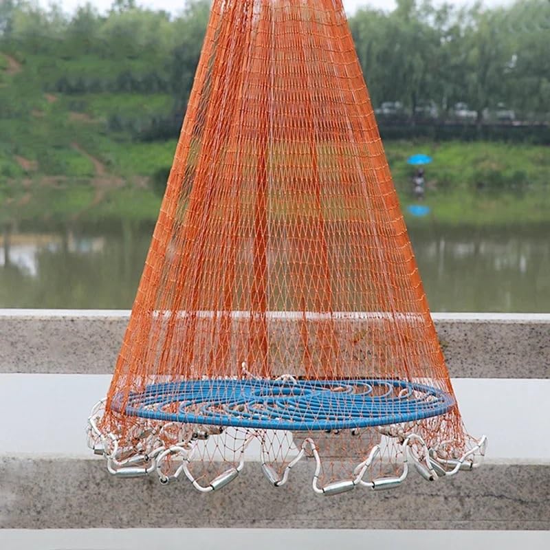 Lancer Un Filet Filet de pêche à Lancer à la Main avec Pendentif en Acier, Ligne tressée, avec Gros Anneau Bleu en Plastique, réseau extérieur Cast Net(540)