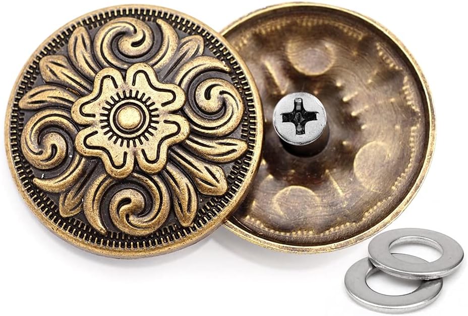 CRAFTMEMORE 2 pcs 1-1/4" Coin Concho Screw Back Navajo Vintage Flower Coin Cowboy Western Texas DIY Leathercraft CHS82 (Antique Brass)