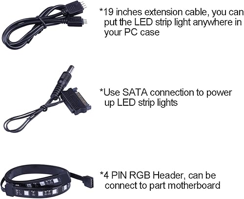 Miniatura 4 de DS leddess Tira de iluminación LED RGB para computadora a través de imán con controlador para computadora de escritorio, torre media torre completa