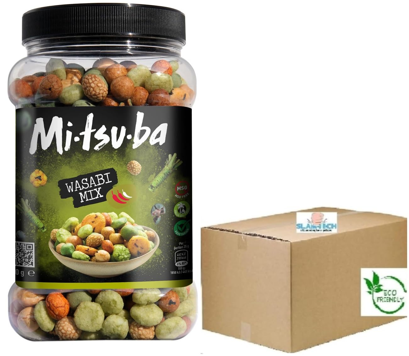 Mitsuba Wasabi Rice Snacks Mixture of Spicy Rice Crackers & Coated Peanuts 800g Japanese Snacks Boxed Slamtech