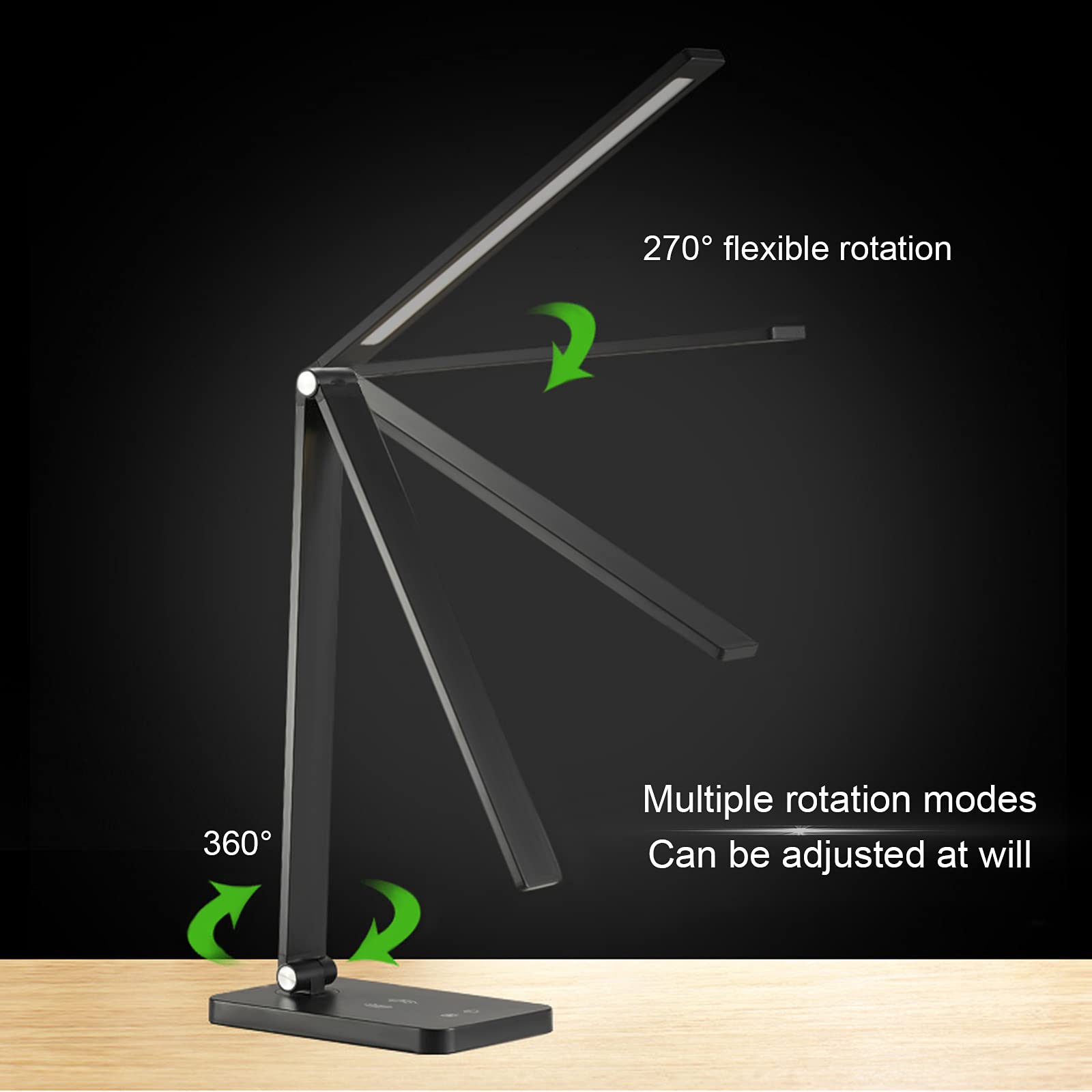 Lampka biurkowa z regulacją jasności LED, lampka z funkcją ładowania, USB, sterowanie dotykowe, lampka z timerem, ściemniana 5 kolorów i 10 poziomów jasności, z funkcją oszczędzania energii (czarna)