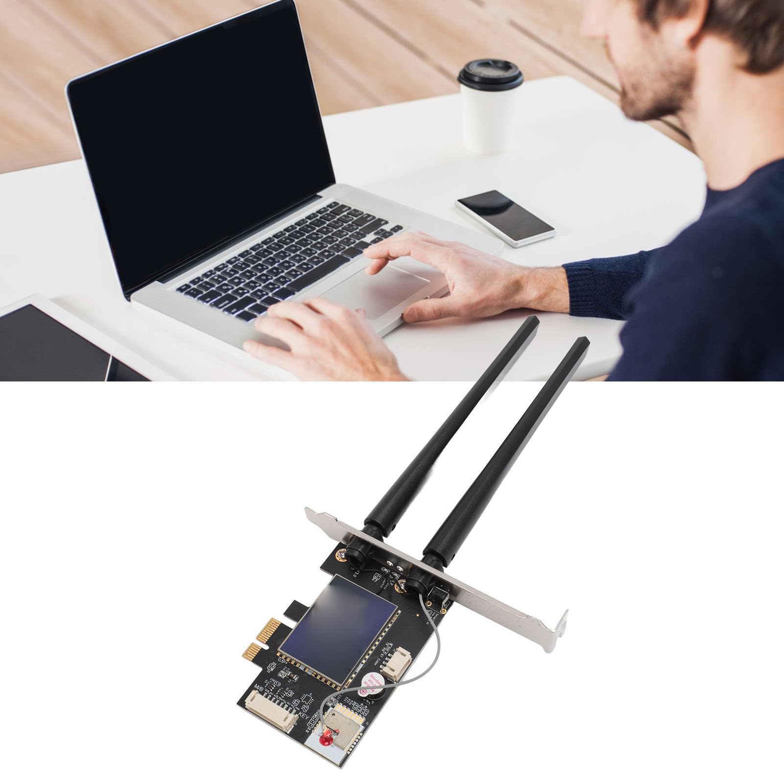 Carte WiFi PCIe, Double Bande 2,4g 5G Blue Tooth 4.2 Contrôle de l'application avec des Antennes 6DBI pour Les PC de Bureau
