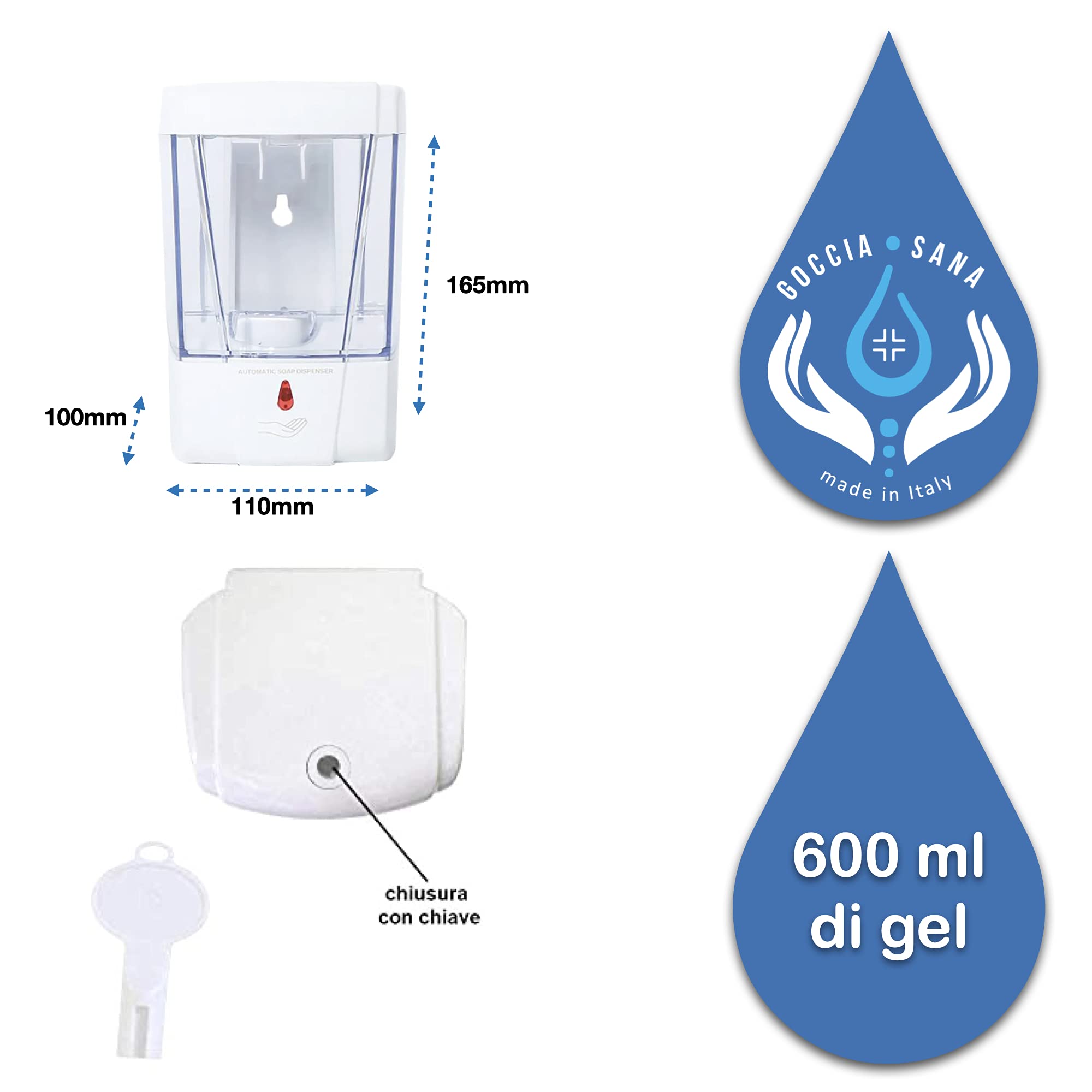Dispenser gel disinfettante mani Gocciasana | Dispenser automatico con piantana | Colonnina igienizzante mani | Dispenser igienizzante mani (Tagliamento+ gel)