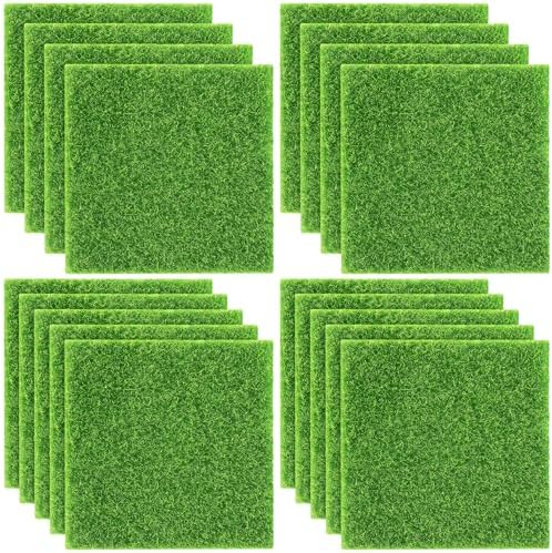 Elcoho 18 Pieces Fake Grass for Crafts Fairy Garden 6 x 6 Inches Artificial Garden Grass for Miniature Ornament Dollhouse DIY Decoration
