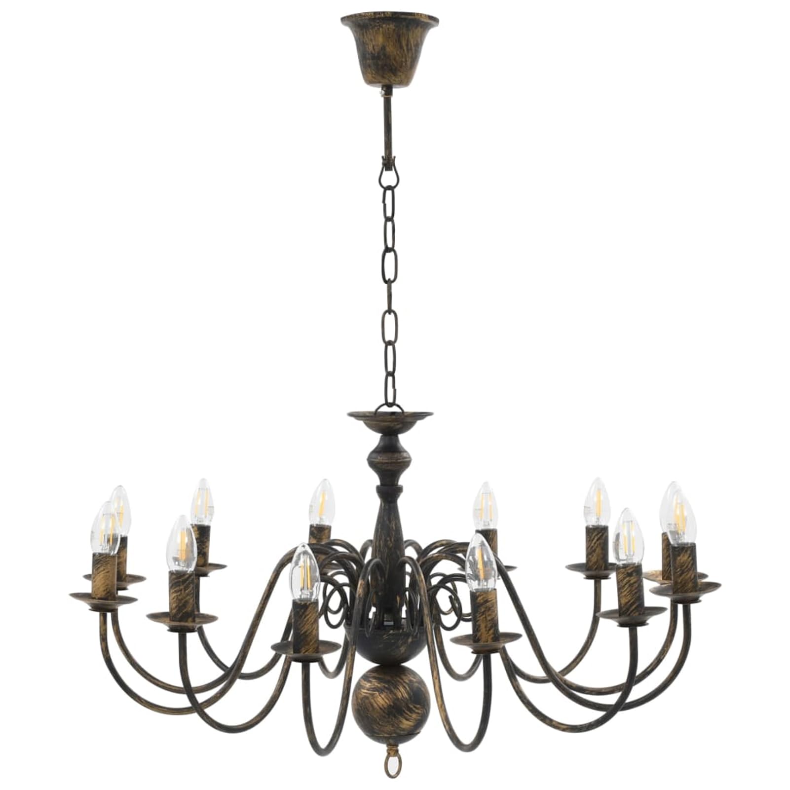 Gecheer Lampadario a Sospensione con 12 Portalampade E14, Design Classico Anticato, Diametro 80 cm Altezza 45 cm, Metallo Nero Anticato, Lampadario da Sala da Pranzo e Soggiorno
