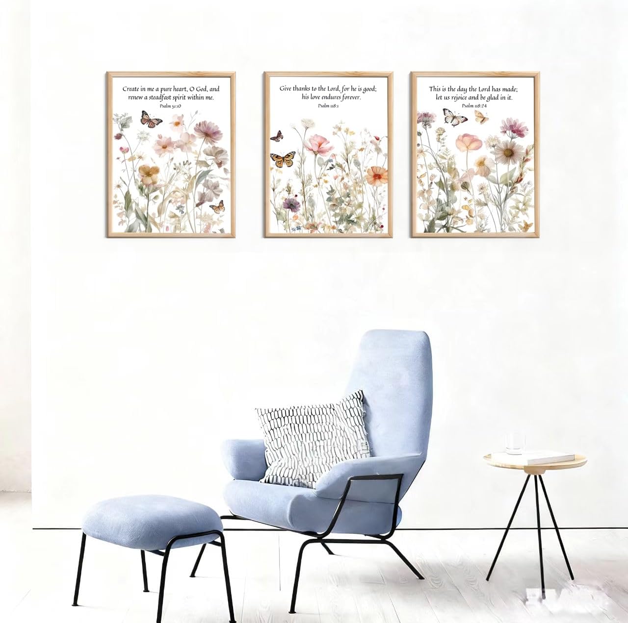 3Pcs Wildflower Bible Verse Wall Art Butterflies And Flowers Posters Prints Bible Verses Picture Painting For Nursery Living Room Bedroom Girls Room Home Decorations 16x24in Unframed