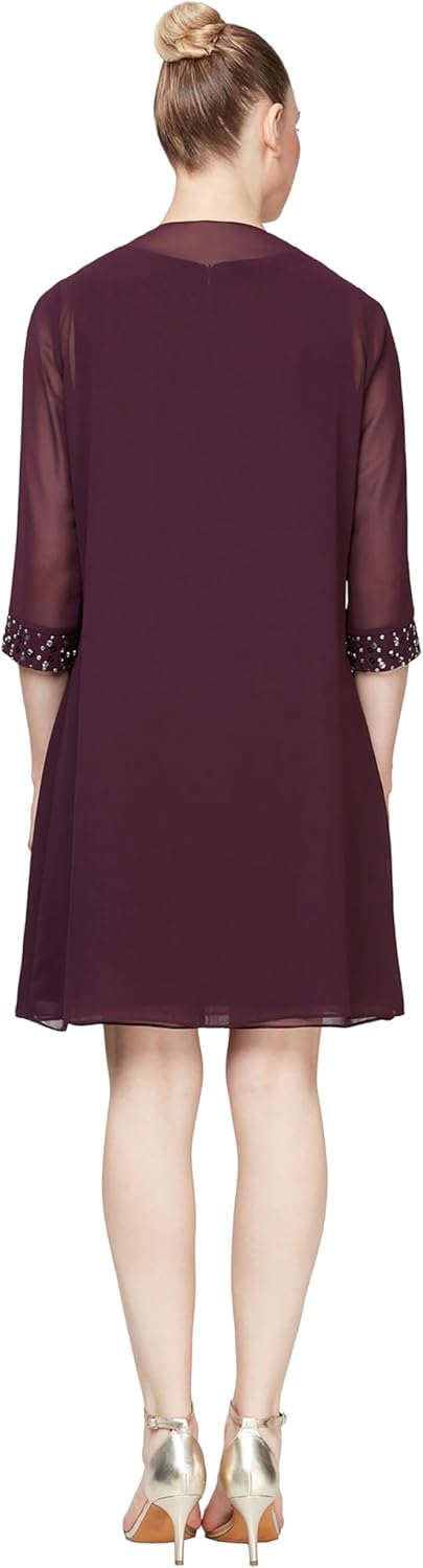 S.L. Fashions Women's Chiffon Tier Jacket Dress with Beaded Neck and Cuffs - Image 3