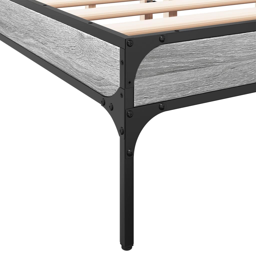 Sonoma Gray Bed Frame, 135x190 cm with Metal Legs & Plywood Slats | Features a robust platform structure that supports mattresses directly without needing a box spring.