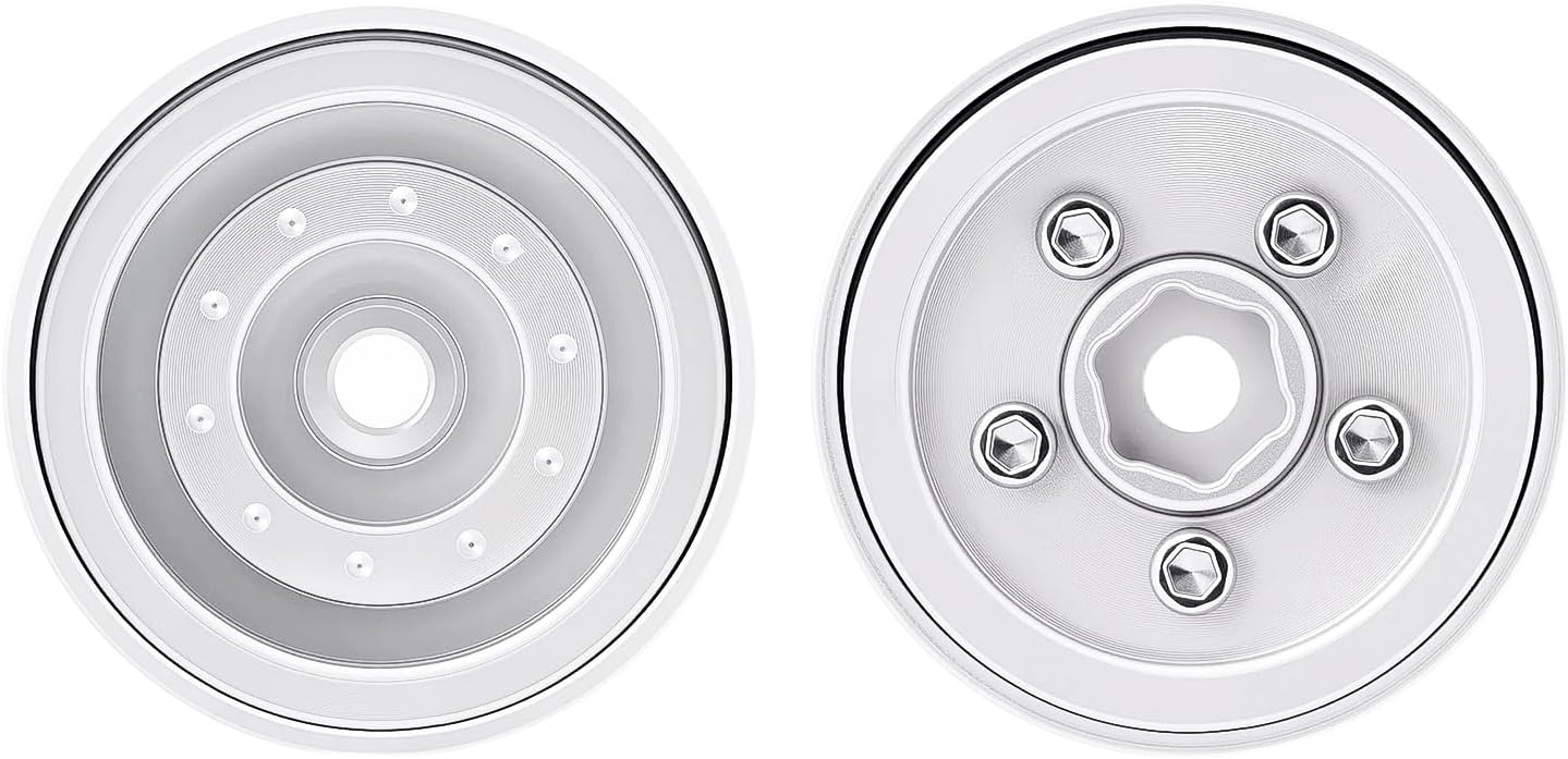 Deep Dish Aluminum 0.7inch Beadlock Wheels Hubs for 1/30 Axial SCX30 1/32 Redcat Ascent-32 RC Crawler Car Upgrades,Silver