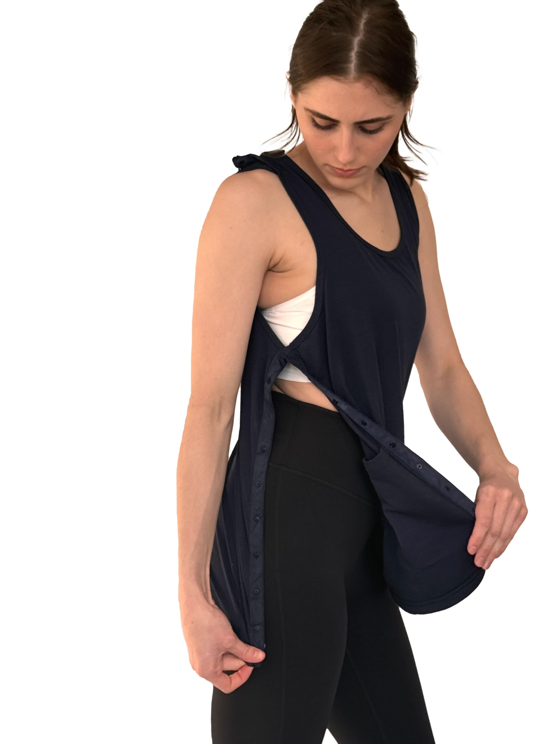 USBD Post Surgery Shoulder Recovery Tearaway Snap Open Tank Top (US, Alpha, Medium, Regular, Regular, Navy/Women)