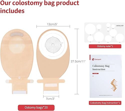 Miniatura 7 de DERAYMI 20 bolsas de colostomía suministros de ostomía de una pieza, bolsas drenables de ostomía para ileostomía, cuidado del estoma cortado a