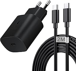 Caricabatterie Sumsamg 25W,Caricatore Rapido con 2M Cavo per Samsung Galaxy S26 S25 S24 S23 S22 S21 Plus/FE/Ultra,S20,A57 A56 A55 A54 A53 A36 A35 A26 A25 A16 A15,Z Flip 7,Tipo C Spinotto Alimentatore