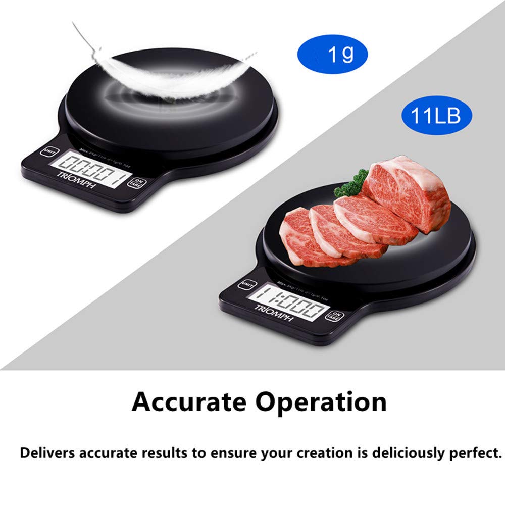 Flash Deals - 40% OFF Triomph Digital Kitchen Scale, High Accuracy Multifunction Food Scale, Cooking Scale with 0.1oz/ 1 g Increment, 11 lb/5 kg Capacity, Black ( Batteries Included) 🔥 Flash Sale Triomph Digital Kitchen Scale, High Accuracy Multifunction Food Scale, Cooking Scale with 0.1oz/ 1 g Increment, 11 lb/5 kg Capacity, Black ( Batteries Included)