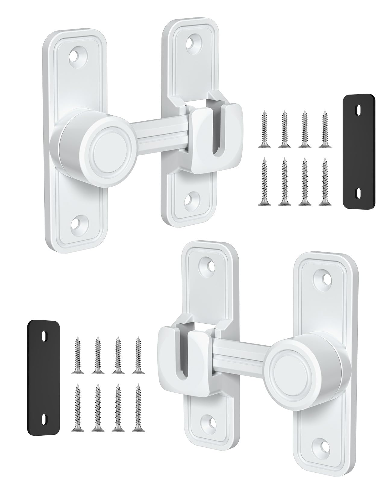 SecureLatch Heavy Duty Barn Door Lock, 90/180 Degree Latch, White, 2 Pack