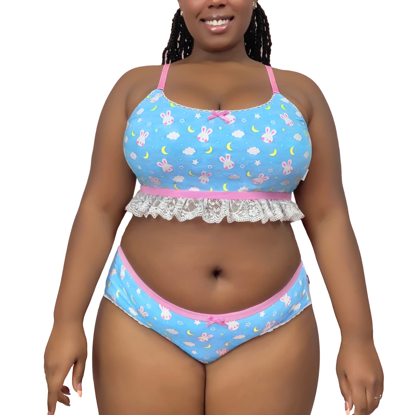 Littleforbig Lacy Trim Women Nightwear Strap Sleepwear Cami Top Shorts Lingerie bralette loungewear Set - Snuggle Bunny