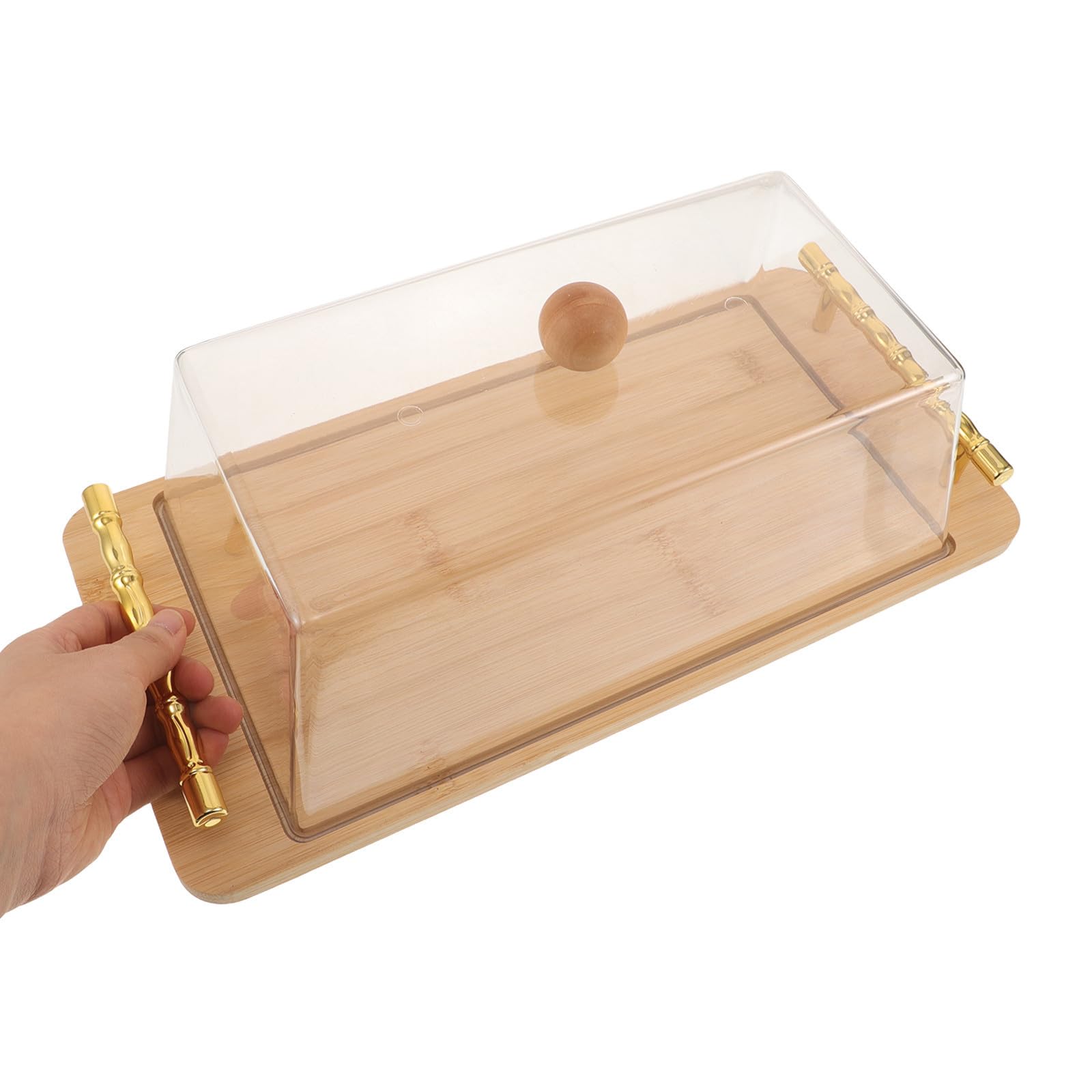 TOYANDONA Plat à Gâteau Rectangulaire avec Couvercle en Bambou et Acrylique
