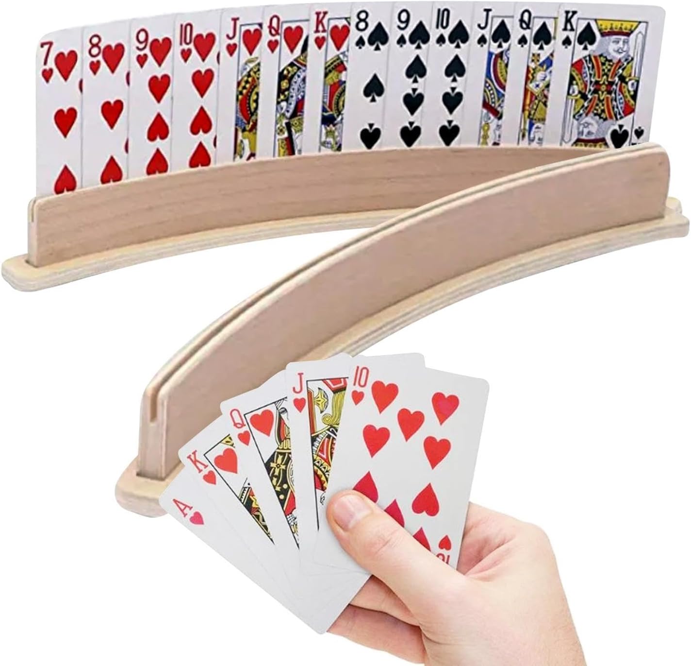 Playing Card Holder, Wooden Hands-Free Storage Stand Organizer, 2pcs Card Racks Accessories for Pinochle Poker Kids Adults Seniors