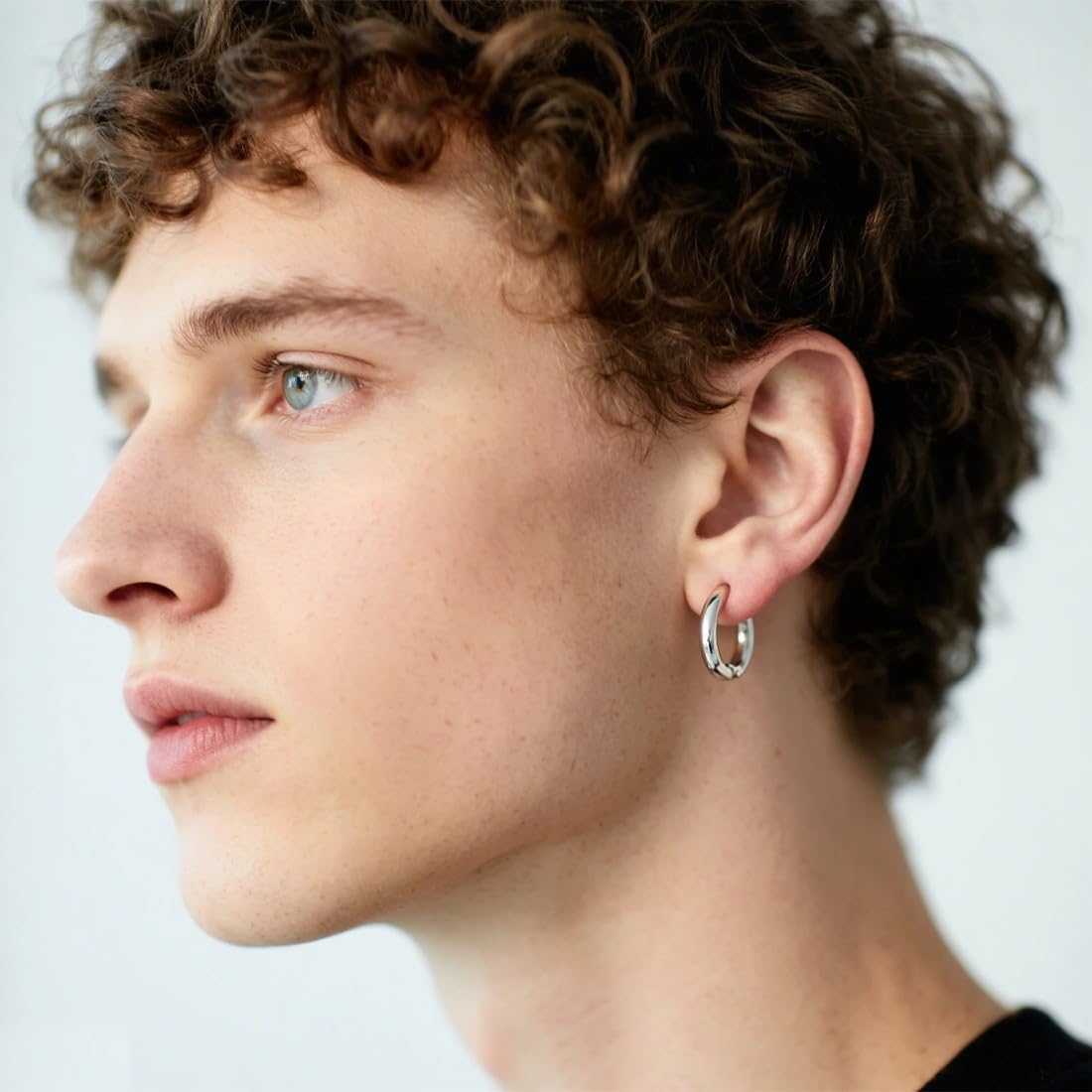 2 Paia Orecchini Non-Piercing, Acciaio Inossidabile, Design a Cerchio, Argento/Nero, Clip On