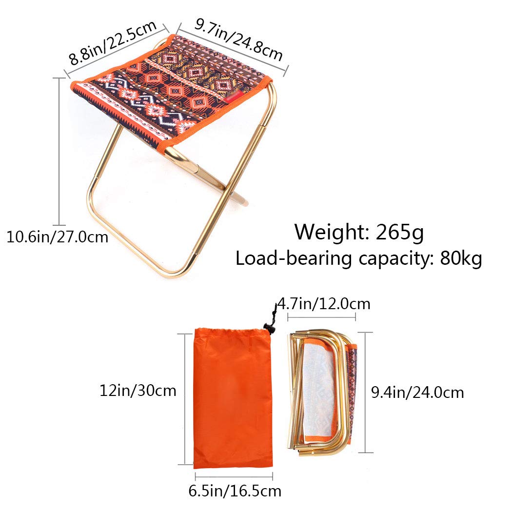 AOUTACC Camping Stool, Portable Folding Stool for Outdoor Travel Walking Hiking Fishing Garden Golf Beach, Foldable Camping Seat with Carry Bag (Orange - 8.3