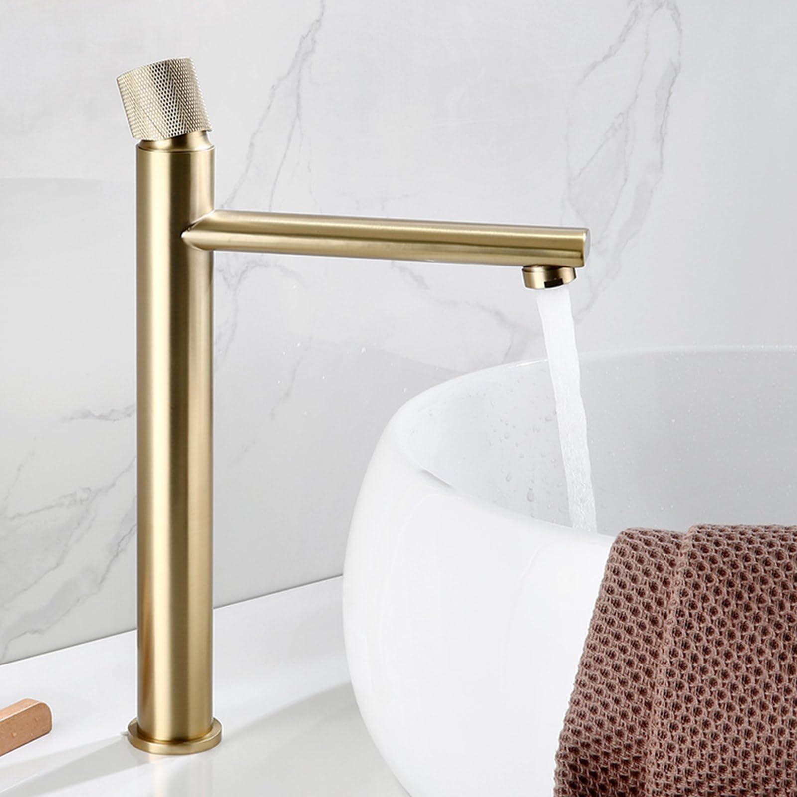 Waschbecken Armaturen Bad Armatur Waschbecken Bad Waschtischarmatur Bad Hoch Warm Und Kaltmischbatterie Komplett Aus Kupfer Mit Einem Griff,Gebürstetes Gold B,hoch