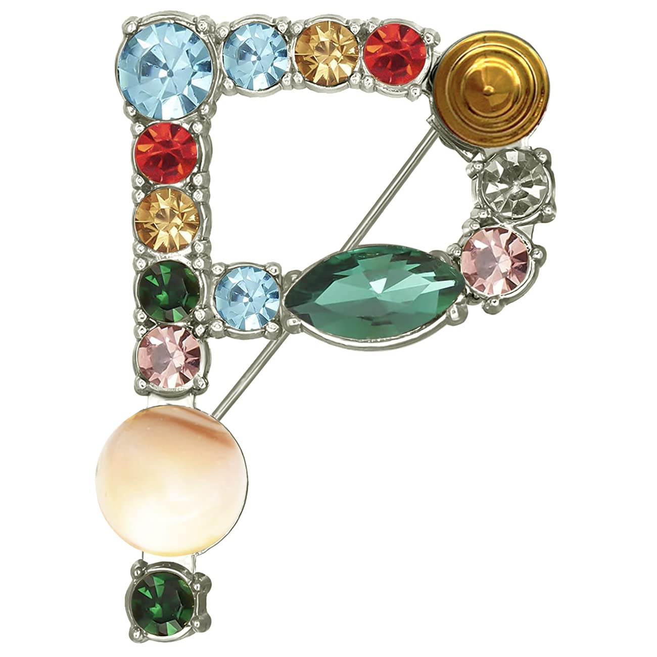 XGALBLA A to Z 26 English Letters Plated Metal Stone Clear Colorful Crystal Lapel Pin Brooches Collar(2 Color)