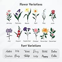 Vista 6 de Funda de almohada lumbar bordada con flores de nacimiento, personalizada con nombres y diseño floral, almohada de algodón suave con cremallera