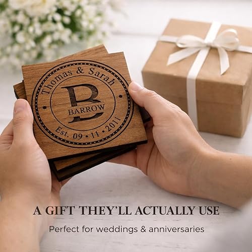 Miniatura 7 de Posavasos personalizados para regalos de boda, o juegos de posavasos de madera personalizados | Opciones de juego de posavasos personalizados (2, 4,