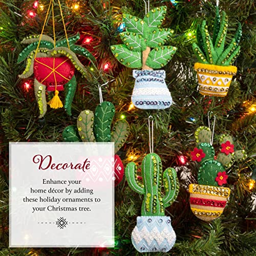 Image of Bucilla Felt Applique 6 Piece Ornament Making Kit, Holiday House Plants, Perfect for DIY Arts and Crafts, 89634E