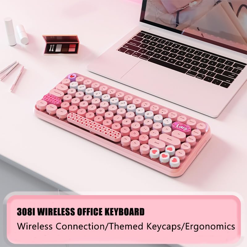 Draadloos Bluetooth-toetsenbord, schattig mini-toetsenbord met 84 toetsen, 2 ,4 GHz draadloze verbindingstechnologie, ABS Retro ronde keycap, mat paneel, ergonomisch ontwerp voor pc-laptops (kleur Draadloos Bluetooth-toetsenbord, schattig mini-toetsenbord met 84 toetsen, 2 ,4 GHz draadloze verbindingstechnologie, ABS Retro ronde keycap, mat paneel, ergonomisch ontwerp voor pc-laptops (kleur