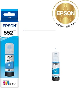 Epson 552 EcoTank Ink Ultra-high Capacity Bottle Cyan (T552220-S) Works with ET-8500, 8550