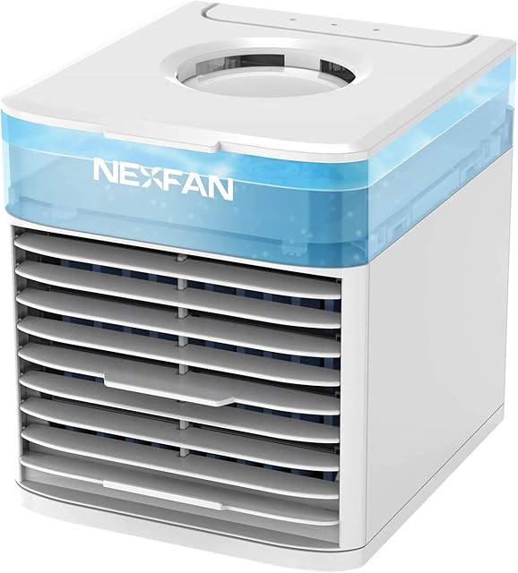 NexFan Portable Air Cooler,USB Desk Fan with 3 Fan Speeds, Evaporative Air Cooler for Home & Office, Air Humidifier, 7 Light Colors- Mini Air Conditioner Room Cooler with In LED Night Light (White)