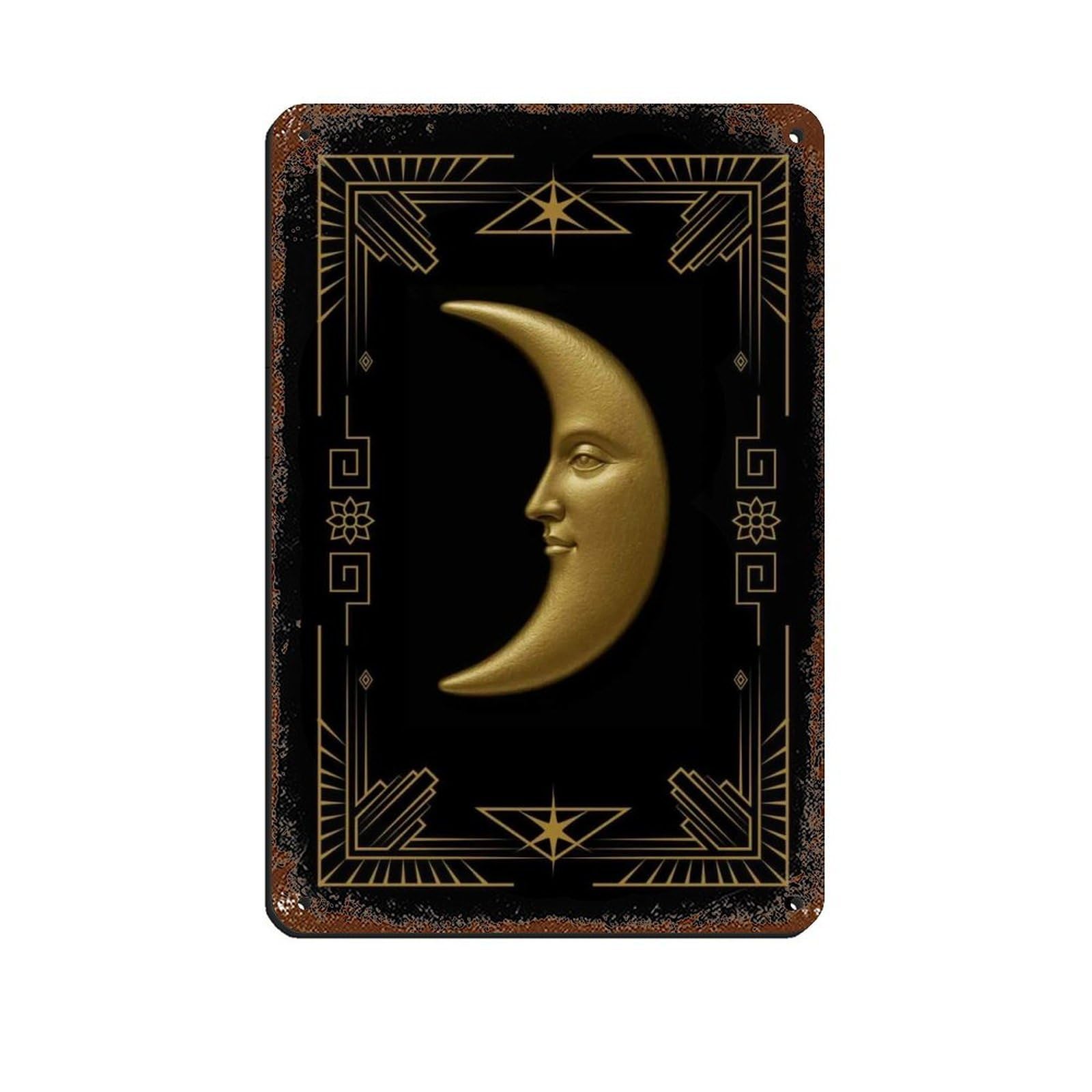 Art Deco Golden Moon Poster Tin Sign Vintage Metal Pub Club Cafe Bar Home Wall Art Decoration Poster Retro 8x12inch(20x30cm)