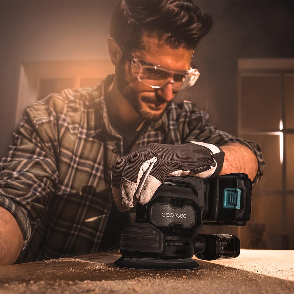Cecotec Ponceuse Rotative à Batterie 21V, 2000mAh PerfectSurface 2120 Rotate. 13000 tr/min, 12 rechanges, Réservoir à poussière, Connexion pour Aspirateur, Double Mouvement Excentrique, 26000 mvt/min