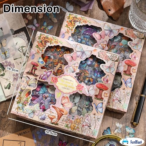 Image of FunBlast Self Adhesive 640Pcs /100 Sheets, Aesthetic Butterfly Stickers, Retro Decorative Sticker's for Scrapbook, Japanese Style Sticker's for Project, Journals, Scrapbooking (C)