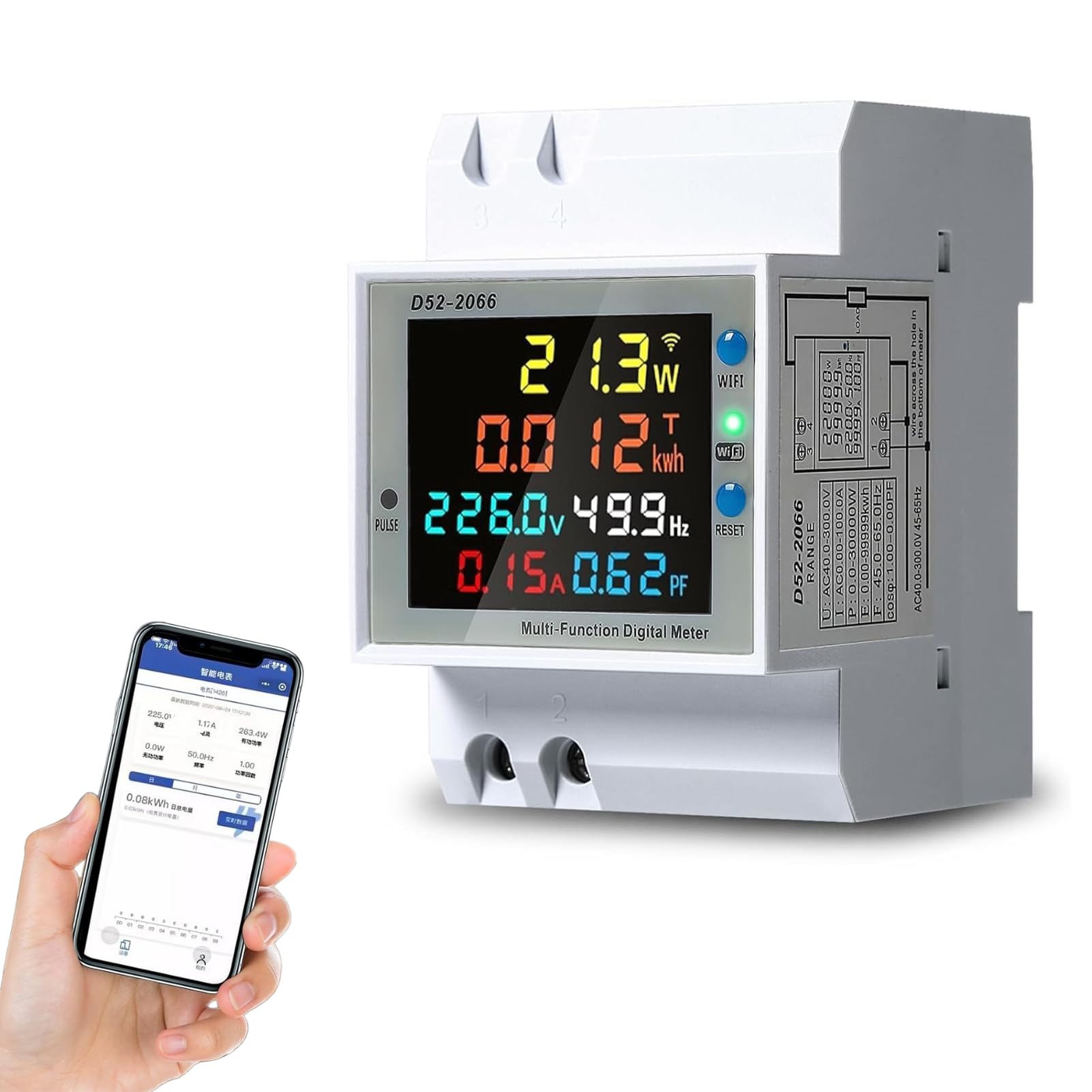 DEWIN WiFi Smart Electricity Meter 6 in 1 AC40-300 V 100A WiFi Electric Consumption Meter WiFi on DIN Rail Suitable for Power Systems