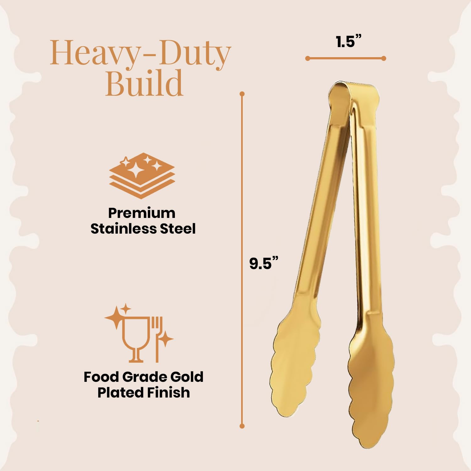 Gold Serving Tongs - Stainless Steel Set of 2 -2