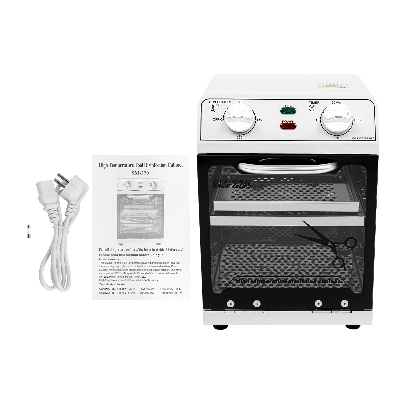 Hochtemperatur Sterilisator, 8L Heißluftsterilisator mit Timer und Temperaturregelung(0-220°C), Heißluftsterilisator für Haarwerkzeuge,Nagelstudios,Spa