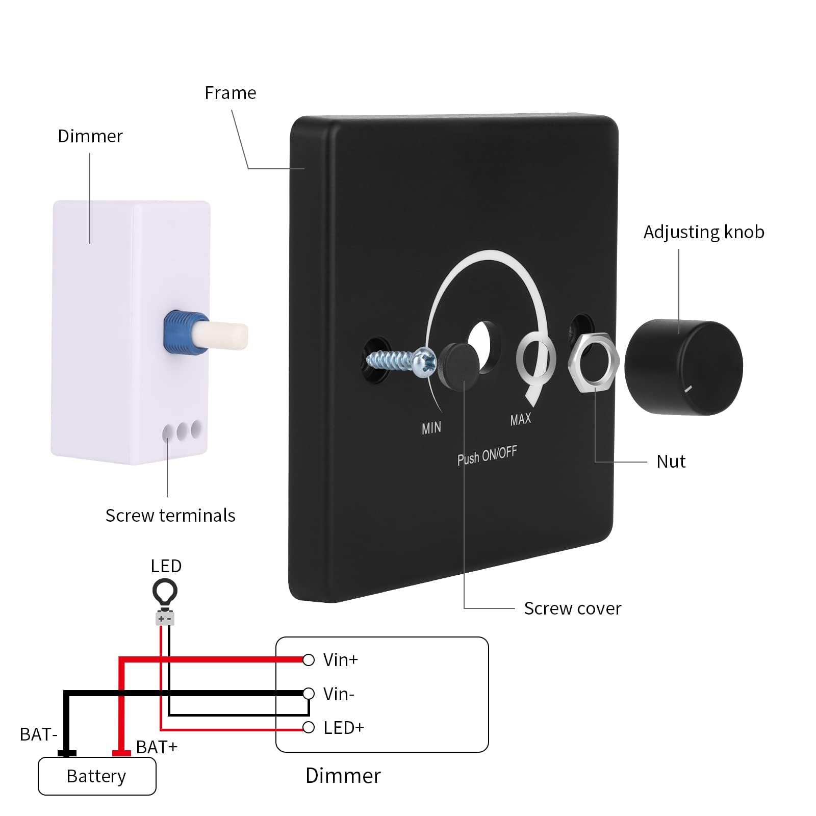 Obeaming 12V LED Dimmer, 12 Volt PWM Dimmer Schakelaar Roestvrijstalen Drukknopschakelaar voor Camper Van Boot Auto Verlichting, DC 12V dimbare LED Strip Licht Touw Licht, 19mm Gat 6A Inbouw Mount