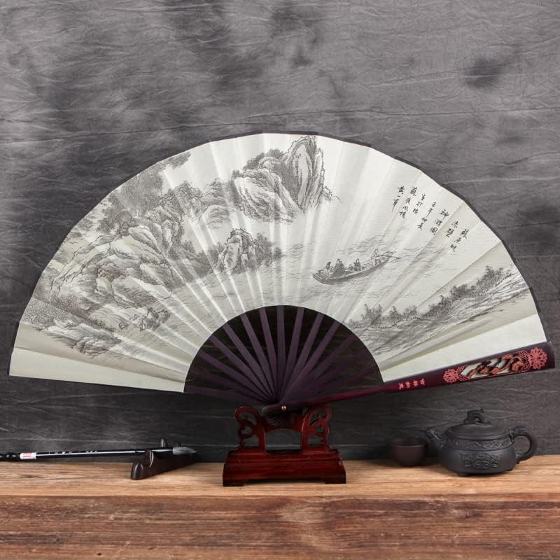 Handheld Fans, Men's Hollow Carved Fan Bone Silk Folding Fan Imitation Redwood, Ebony Daily Decorative Hand Fan Household Decoration Vintage Style Flapper Hand Fan 12.96 in