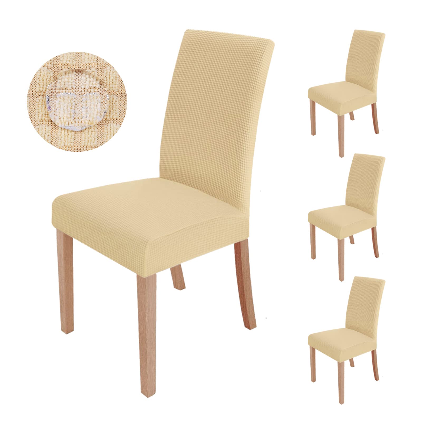 sorliva Chair Covers Dining Chair Slipcovers Set of 4 Stretch Spandex Seat Cover Washable Modern Chair Protector for Office Dining Room Coffee Hotel Kitchen Wedding Party Decoration(Yellowcream)