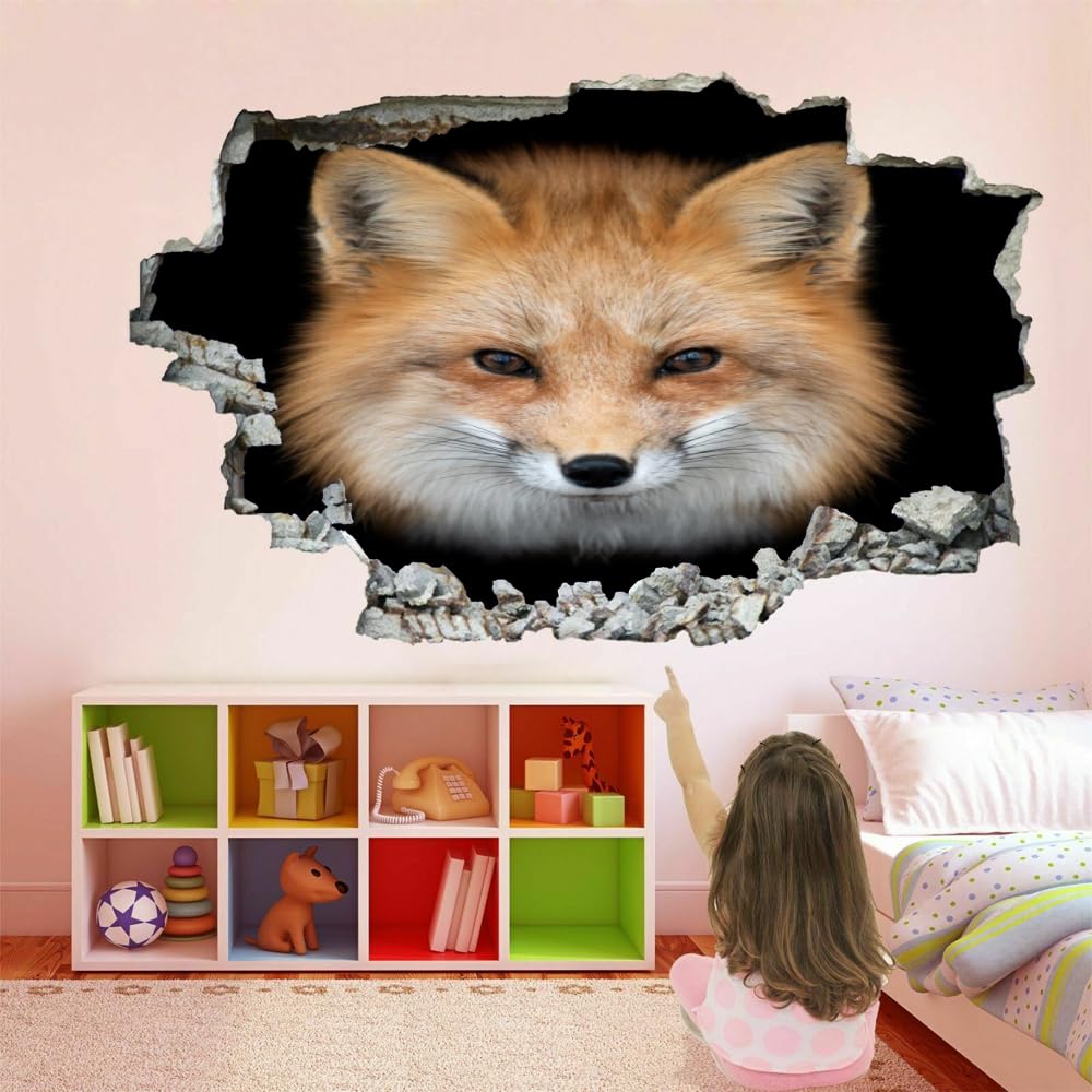 Pegatinas De Decoración De Pared 3D Zorro Pegatinas De Pared Calcomanías Murales De Pared Rotas 3D Animal Dormitorio Sala De Estar Guardería Hogar Decoración De Pared
