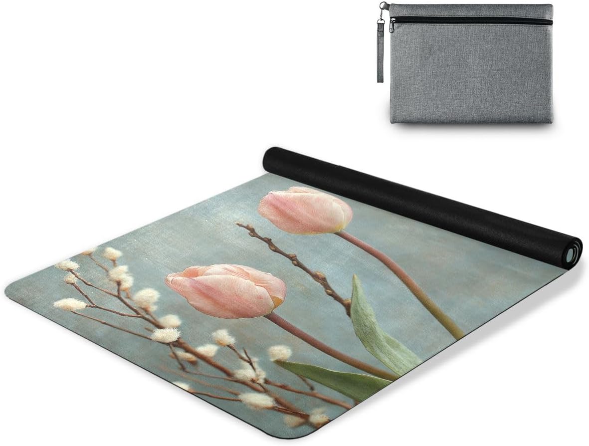 ALAZA Vintage Tulips Branches Yoga Mat Non Slip Fitness Exercise Mat, Workout Mat for Yoga, Pilates and Floor Exercises
